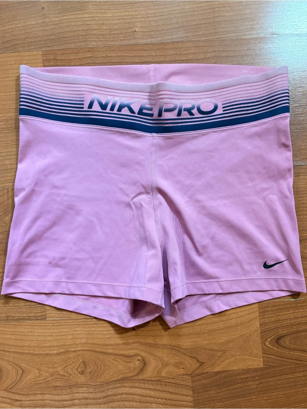 Nike Pro Pink Spandex with Navy-Striped Waistband